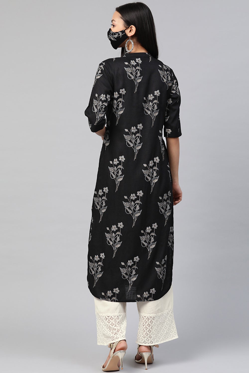 Juniper Women's Black Rayon Slub Bandhani Straight Kurta - Swadesiicart