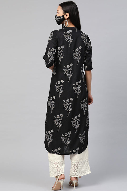 Juniper Women's Black Rayon Slub Bandhani Straight Kurta - Swadesiicart