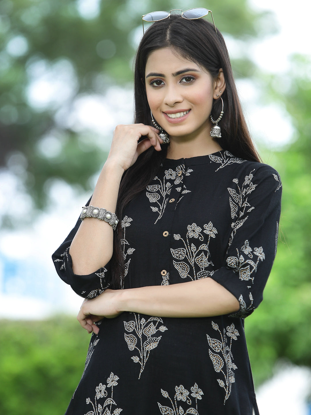 Juniper Womens Black Rayon Slub Printed Straight Kurta - Swadesiicart