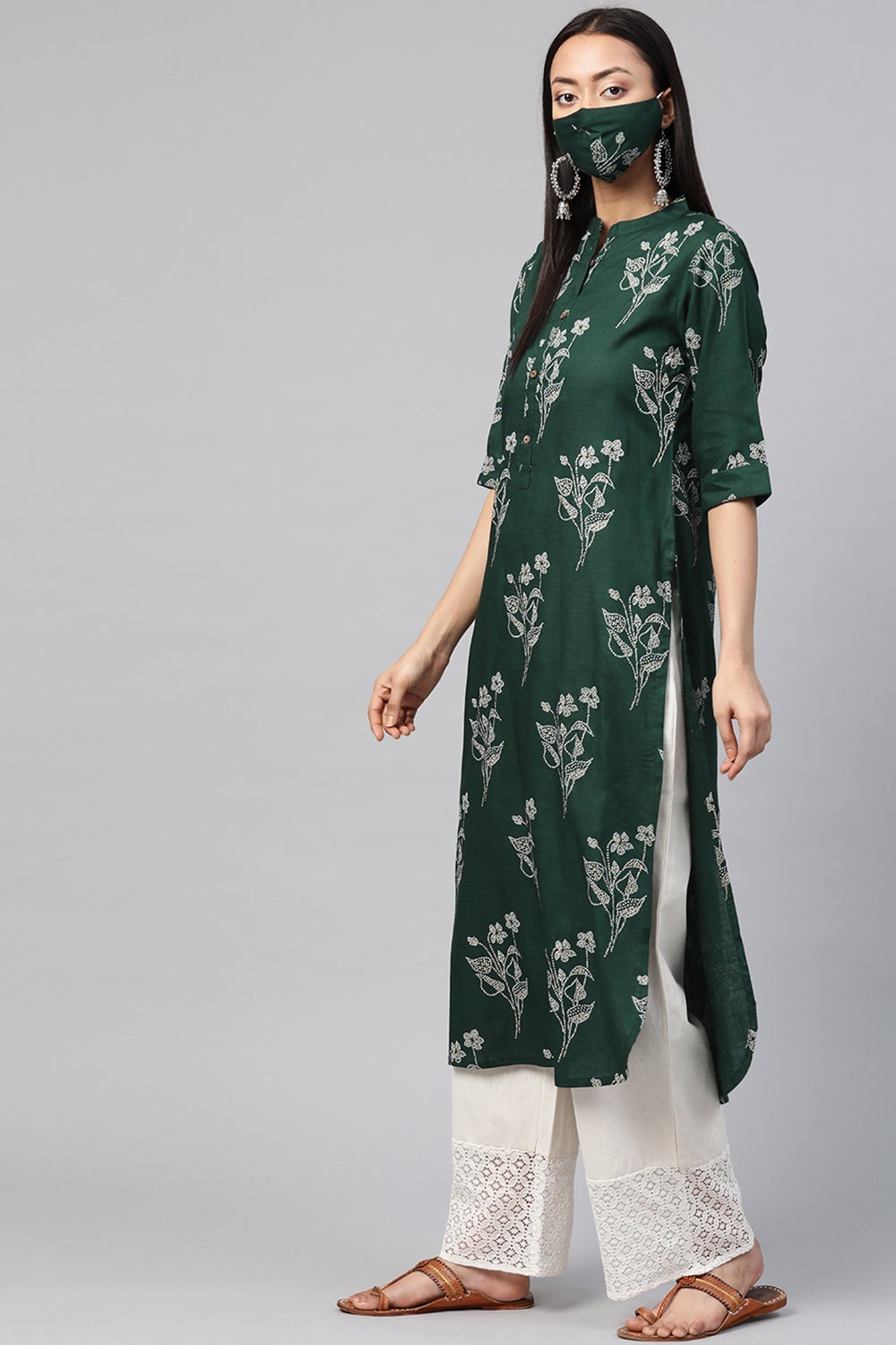 Juniper Women's Jadegreen Rayon Slub Bandhani Straight Kurta - Swadesiicart