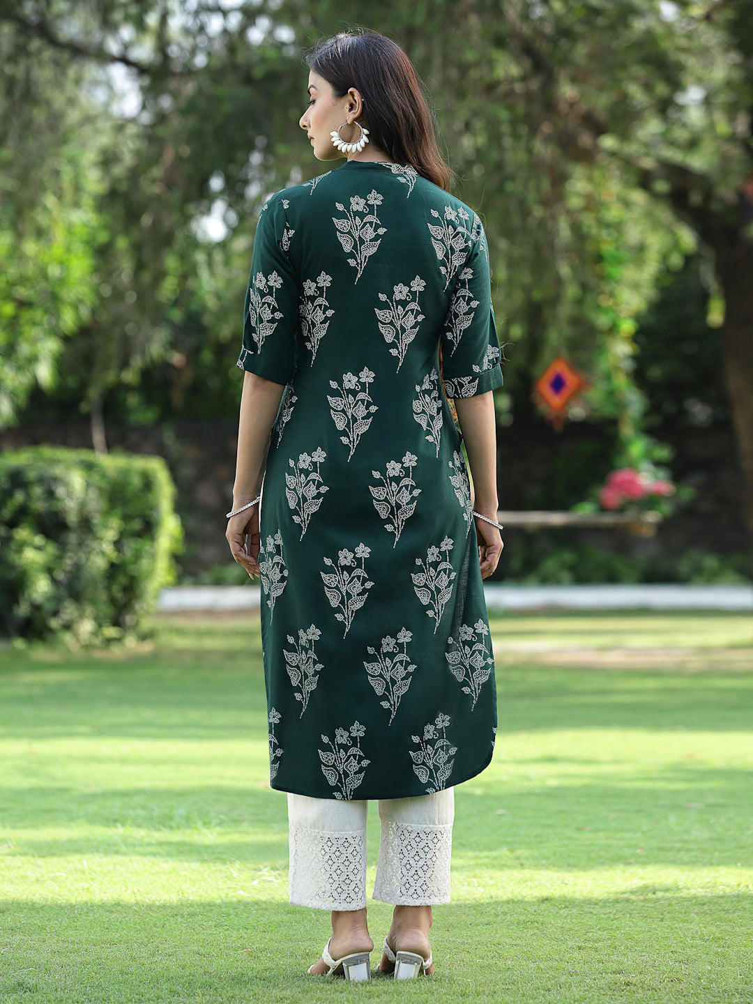 Juniper Womens Jadegreen Rayon Slub Printed Straight Kurta - Swadesiicart