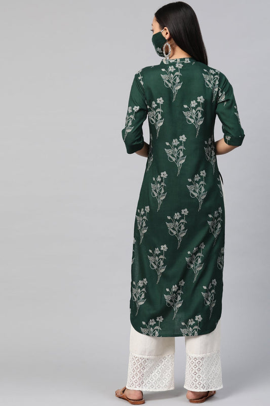 Juniper Women's Jadegreen Rayon Slub Bandhani Straight Kurta - Swadesiicart