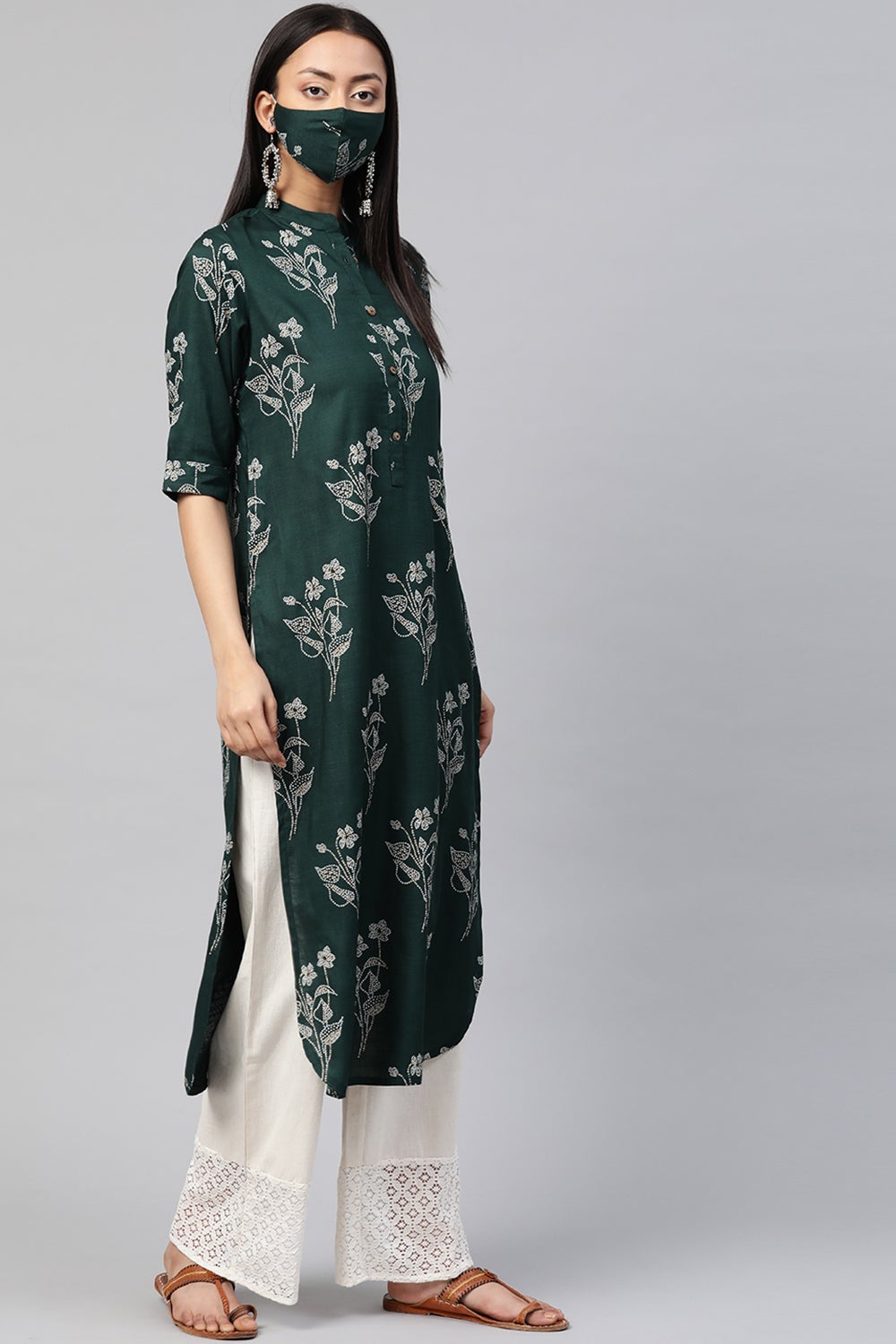 Juniper Women's Jadegreen Rayon Slub Bandhani Straight Kurta - Swadesiicart