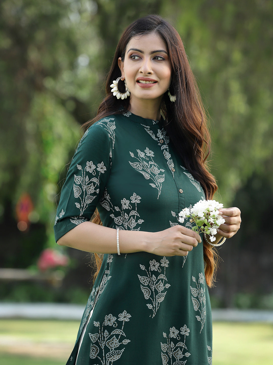 Juniper Womens Jadegreen Rayon Slub Printed Straight Kurta - Swadesiicart