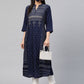 Juniper Womens Indigo Rayon Slub Placement Printed A Line Kurta - Swadesiicart