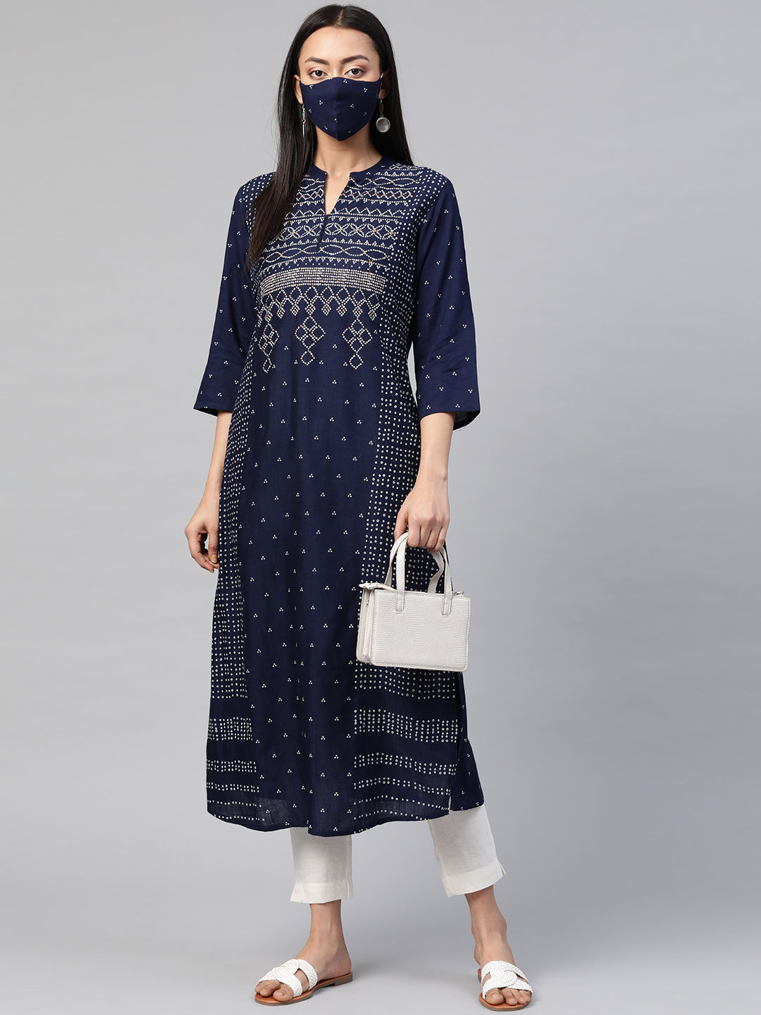Juniper Womens Indigo Rayon Slub Placement Printed A Line Kurta - Swadesiicart