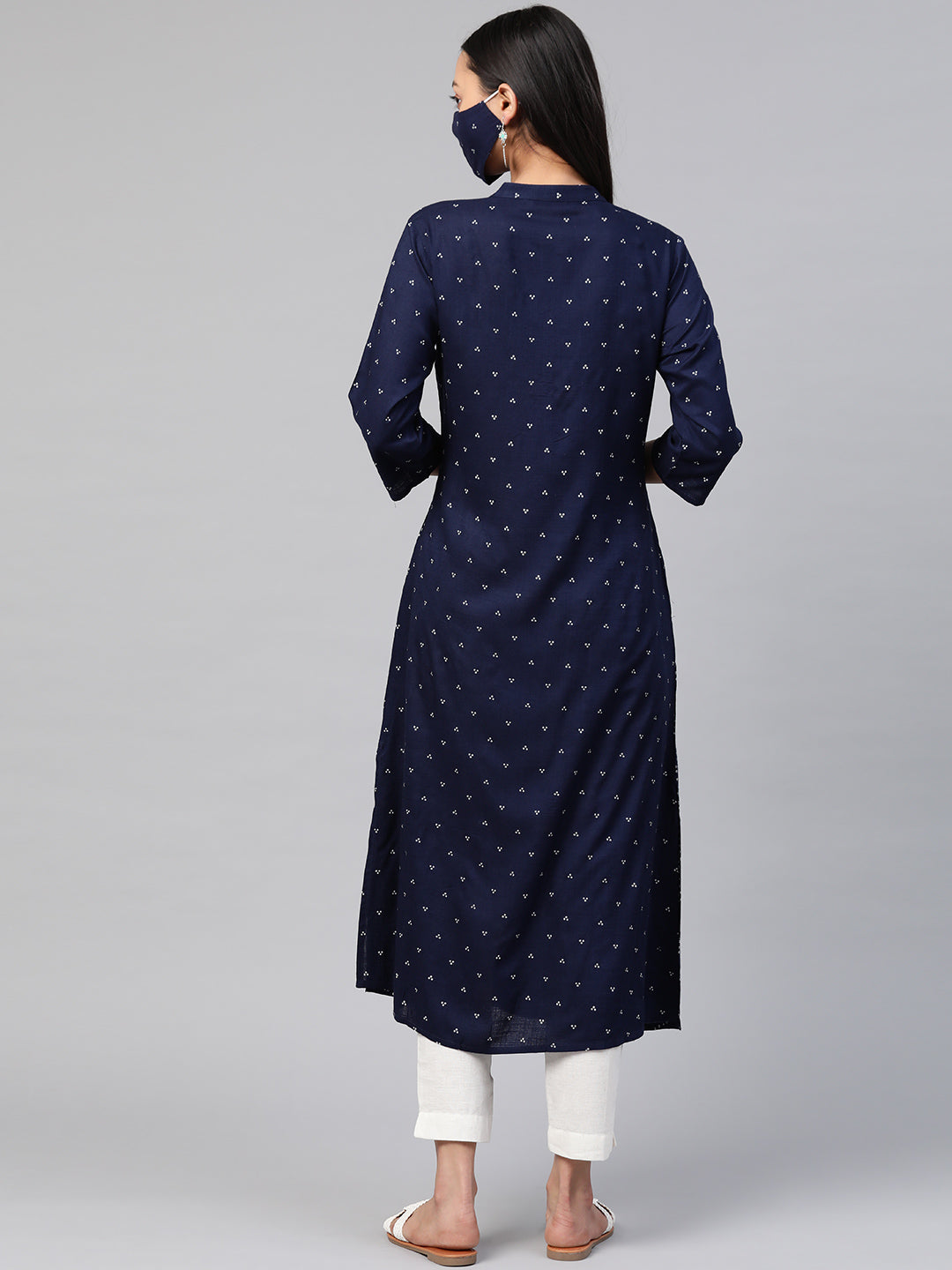 Juniper Womens Indigo Rayon Slub Placement Printed A Line Kurta - Swadesiicart