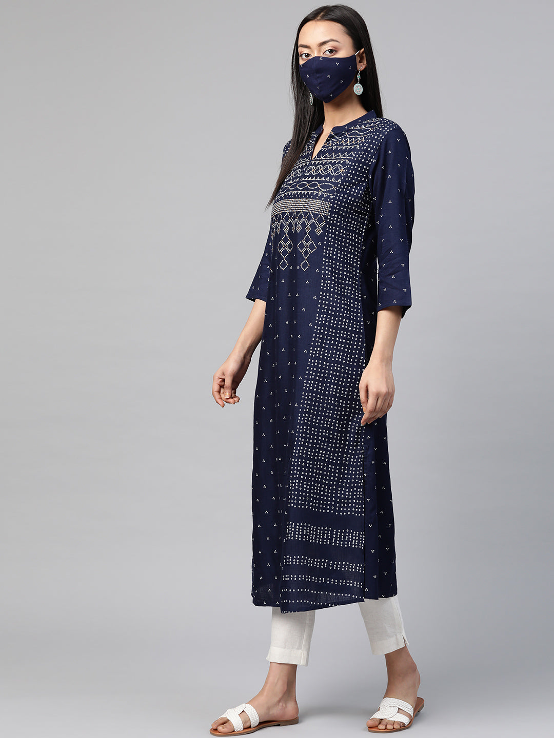 Juniper Womens Indigo Rayon Slub Placement Printed A Line Kurta - Swadesiicart