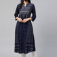 Juniper Womens Indigo Rayon Slub Placement Printed A Line Kurta - Swadesiicart