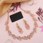 Tehzeeb Creations Rose Gold Pleated White Diamond With Gray Beads Necklace Set - Swadesiicart