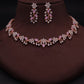 Tehzeeb Creations Rose Gold Pleated White Diamond With Lavender Beads Necklace Set - Swadesiicart