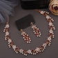 Tehzeeb Creations Rose Gold Pleated White Diamond With Maroon Beads Necklace Set - Swadesiicart