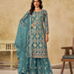Anaita Teal Blue Heavy Net Suit With Embroidery Work