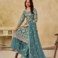 Anaita Teal Blue Heavy Net Suit With Embroidery Work