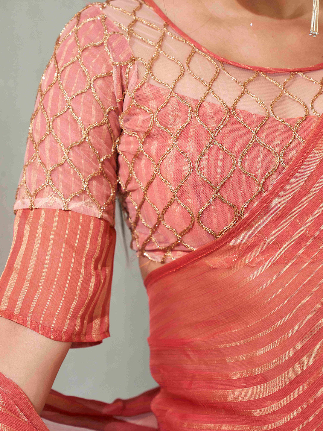 Tikhi Imli Striped Chiffon Ready to Wear Saree | Swadesiicart