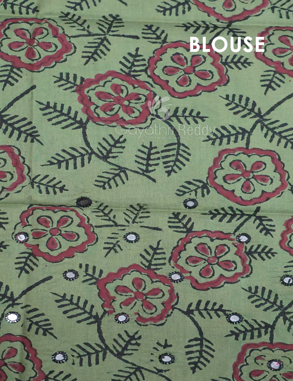 Pista Mix Colour Block Print With Mirron Embroidered Pure Mulmul Cotton Saree By Gayathri Reddy Designer Studio | Swadesiicart