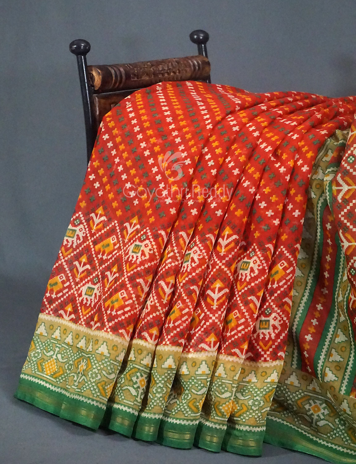 Shades of Orange Bandhni Design Semi Chanderi Saree By Gayathri Reddy Designer Studio | Swadesiicart