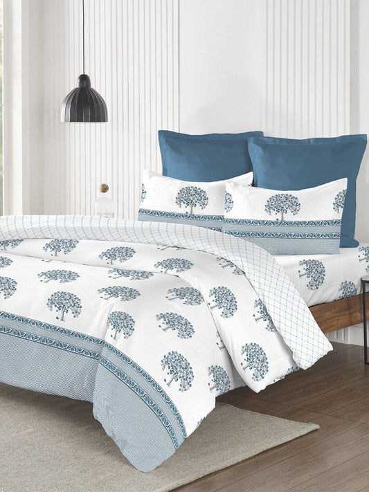 MYTRIDENT Road To Jaipur Purple Printed Cotton 210 TC King Bedsheet with 2 Pillow Covers - Swadesiicart
