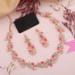 Tehzeeb Creations Rose Gold Pleated White Diamond With Pink Beads Necklace Set - Swadesiicart