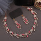 Tehzeeb Creations Rose Gold Pleated White Diamond With Pink Beads Necklace Set - Swadesiicart