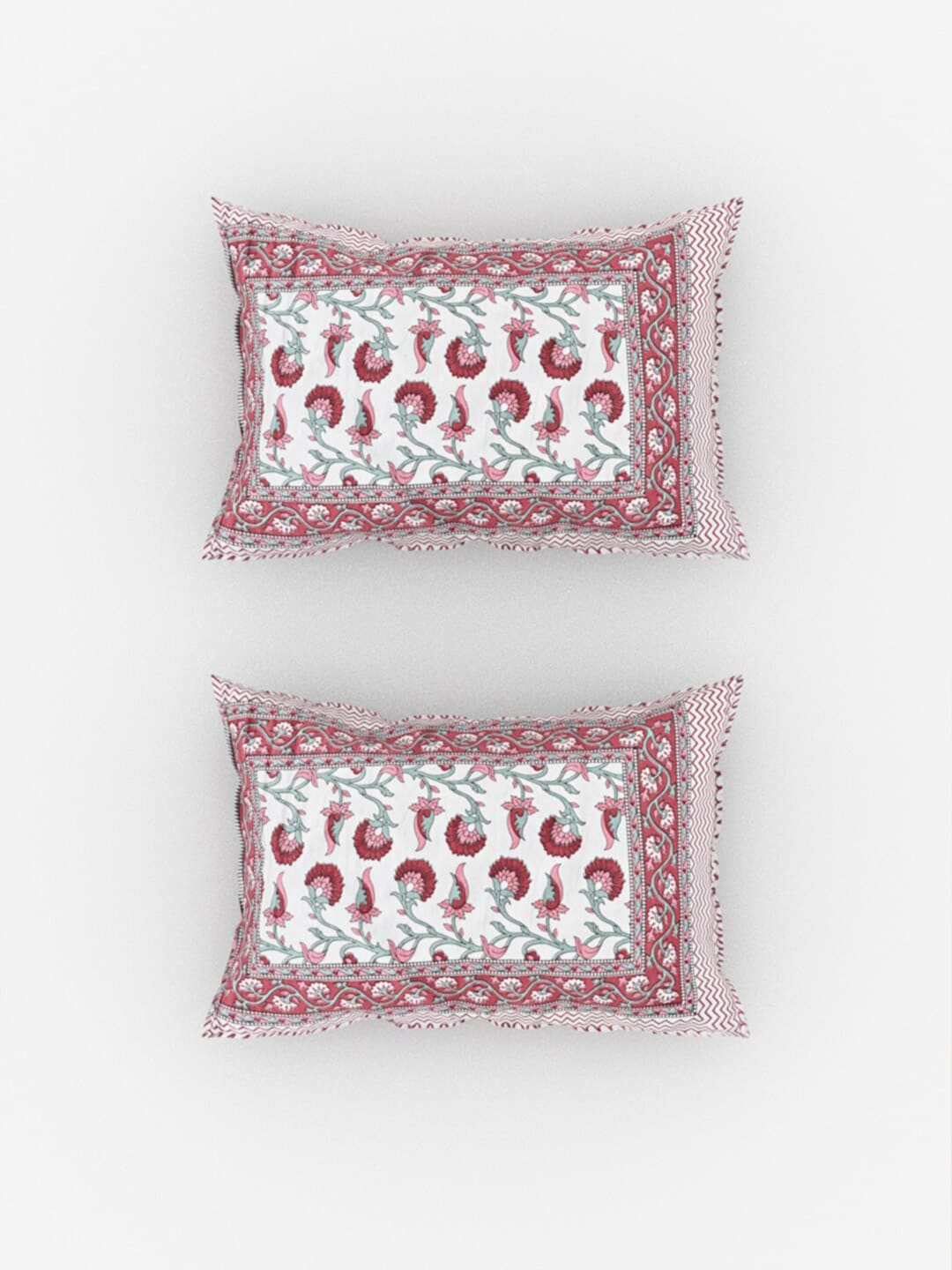 Urban Magic Pink & White Ethnic Motifs Cotton 104 TC King Bedsheet & 2 Pillow Covers - Swadesiicart
