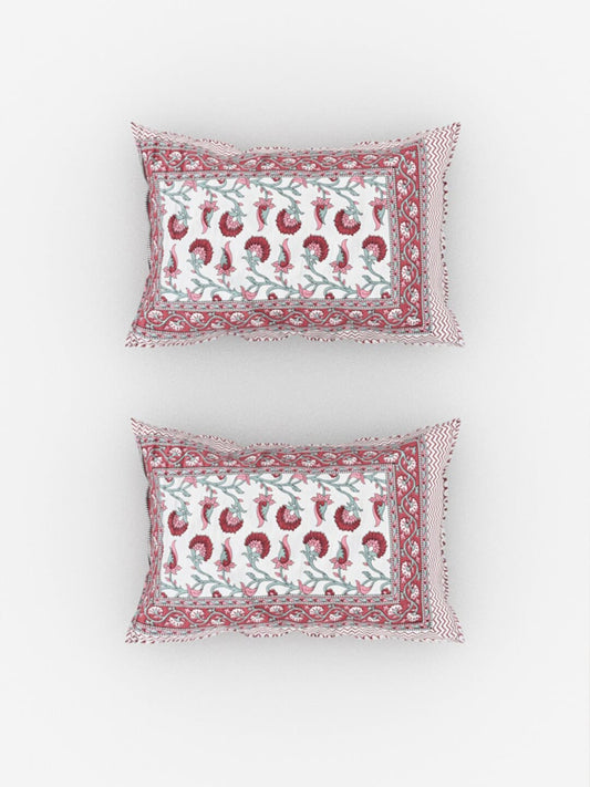 Urban Magic Pink & White Ethnic Motifs Cotton 104 TC King Bedsheet & 2 Pillow Covers - Swadesiicart