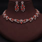 Tehzeeb Creations Rose Gold Pleated White Diamond With Red Beads Necklace Set - Swadesiicart