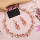 Tehzeeb Creations Rose Gold Pleated White Diamond With Red Beads Necklace Set - Swadesiicart