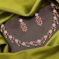 Tehzeeb Creations Rose Gold Pleated White Diamond With Red Beads Necklace Set - Swadesiicart