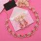Tehzeeb Creations Rose Gold Pleated White Diamond With Red Beads Necklace Set - Swadesiicart