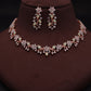Tehzeeb Creations Rose Gold Pleated White Diamond With Sea Green Beads Necklace Set - Swadesiicart
