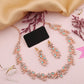 Tehzeeb Creations Rose Gold Pleated White Diamond With Sky Blue Beads Necklace Set - Swadesiicart