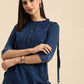 Anouk Women Mandarin Collar Bandhani Printed Indigo Kurta - Swadesiicart