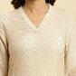 W for Woman Beige Floral Printed Rayon A-Line Kurta and Slim Pant Set