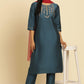 W for Woman Blue Embroidered Shantung Kurta, Pants And Dupatta Set