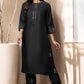 W for Woman Black Embellished Silk Kurta and Pants Co-ord Set with Keyhole Neck
