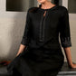 W for Woman Black Embellished Silk Kurta and Pants Co-ord Set with Keyhole Neck