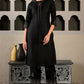 W for Woman Black Embellished Silk Kurta and Pants Co-ord Set with Keyhole Neck