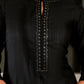 W for Woman Black Embellished Silk Kurta and Pants Co-ord Set with Keyhole Neck