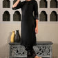 W for Woman Black Embellished Silk Kurta and Pants Co-ord Set with Keyhole Neck