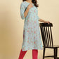 W for Woman Blue Floral Printed Light Festive Kurta