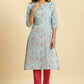 W for Woman Blue Floral Printed Light Festive Kurta