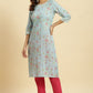 W for Woman Blue Floral Printed Light Festive Kurta