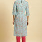 W for Woman Blue Floral Printed Light Festive Kurta