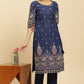 W for Woman Blue Printed Festive Kurta wirh Side Tie-up Design