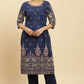 W for Woman Blue Printed Festive Kurta wirh Side Tie-up Design