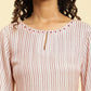 W for Woman White Striped Schiffli Rayon Dobby Straight Kurta and Slim Pant Set