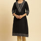 W for Woman Black Embellished Straight Festive Kurta