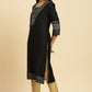W for Woman Black Embellished Straight Festive Kurta
