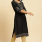 W for Woman Black Embellished Straight Festive Kurta
